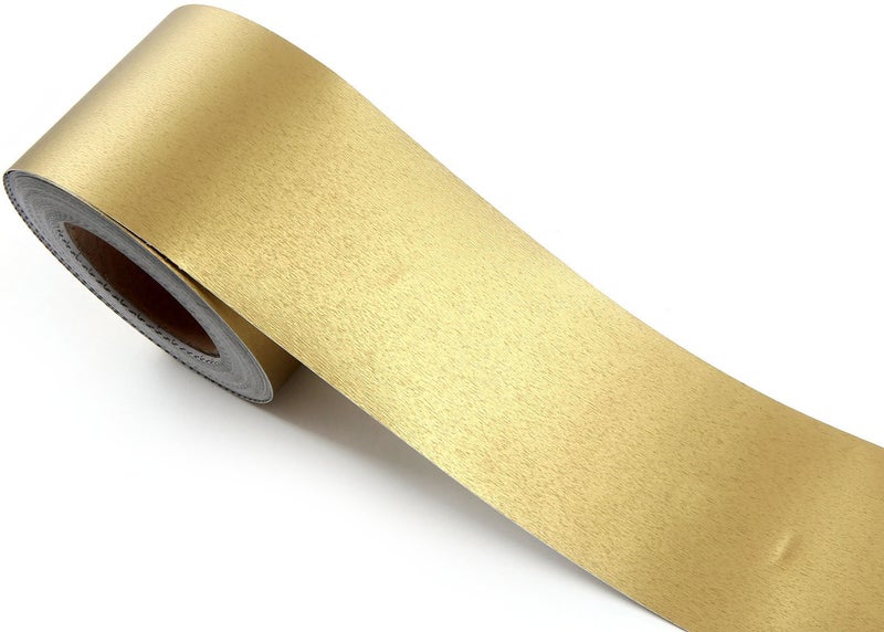 ROSEROSA Peel and Stick PVC Self-Adhesive Wallpaper Border Board Trim Moulding Sticker Hair Line (MG237B : 3.93 Inch X 16.40 Feet) Gold - Image 1
