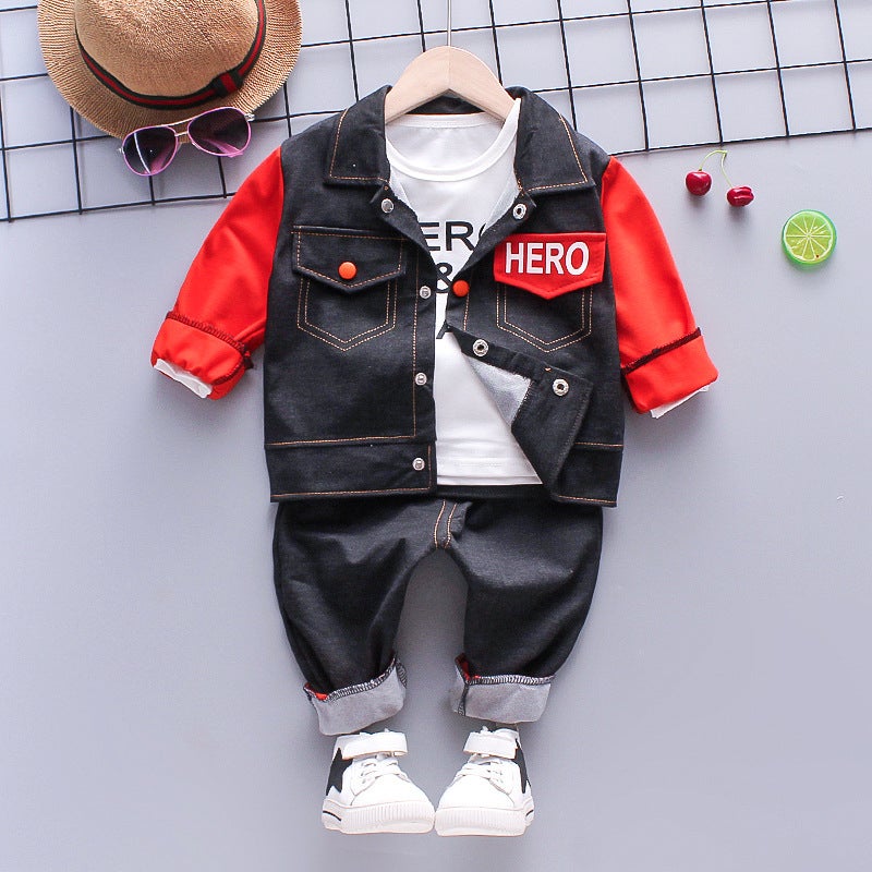 0-5 year old baby spring Western style children's fashion casual suit 2022 New 2 children's long sleeve cardigan three piece set - Image 1