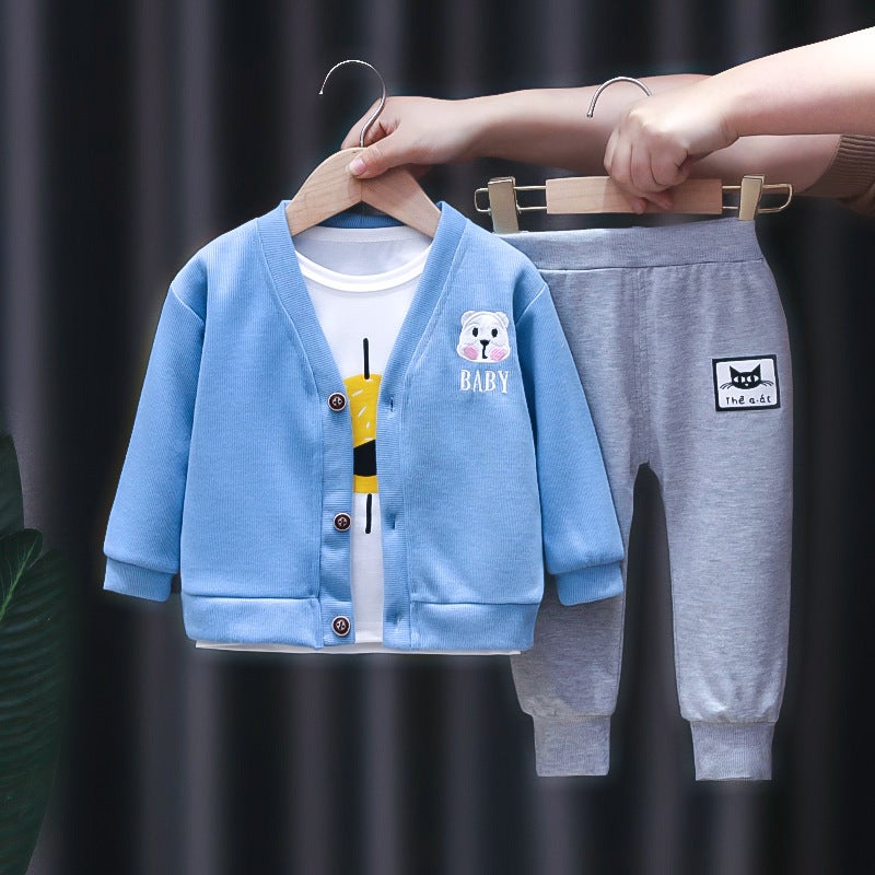 0-5 year old baby spring Western style children's fashion casual suit 2022 New 2 children's long sleeve cardigan three piece set - Image 3