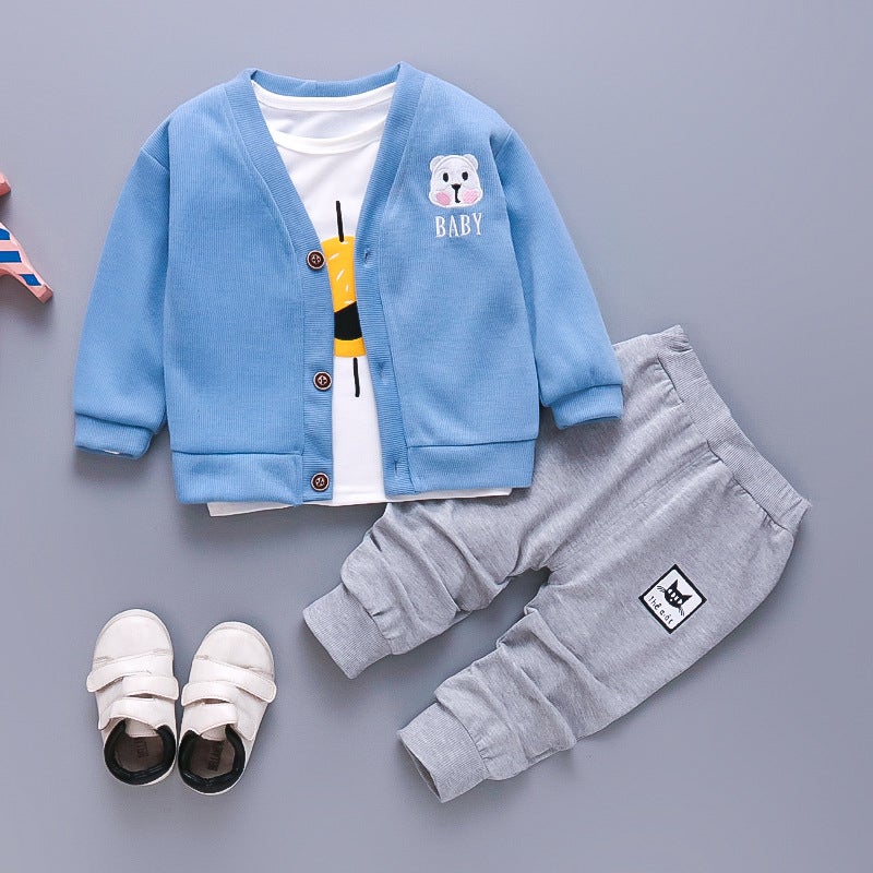 0-5 year old baby spring Western style children's fashion casual suit 2022 New 2 children's long sleeve cardigan three piece set - Image 4