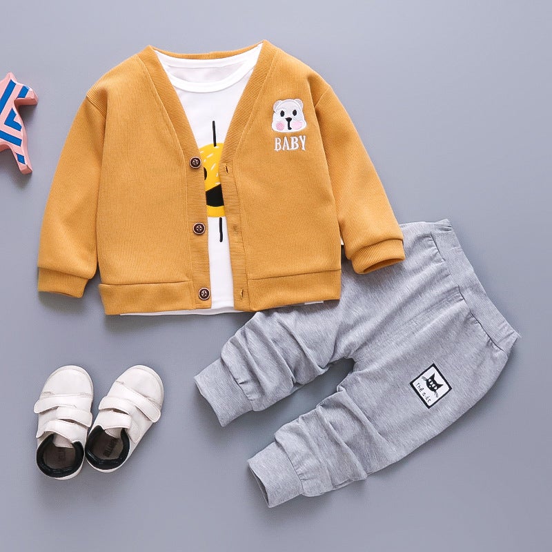 0-5 year old baby spring Western style children's fashion casual suit 2022 New 2 children's long sleeve cardigan three piece set - Image 5