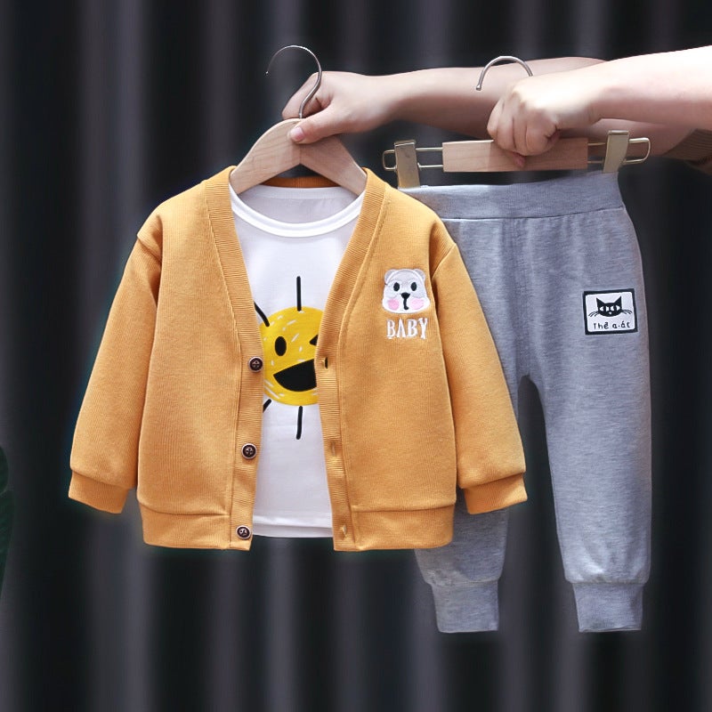 0-5 year old baby spring Western style children's fashion casual suit 2022 New 2 children's long sleeve cardigan three piece set - Image 2