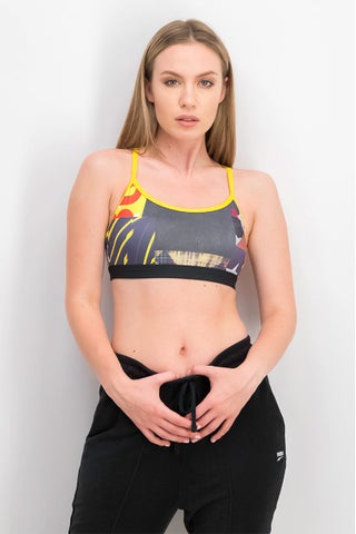 Women Sport Fit Printed Strappy Sport Bra, Yellow Combo