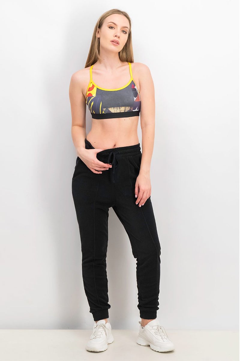 Women Sport Fit Printed Strappy Sport Bra, Yellow Combo