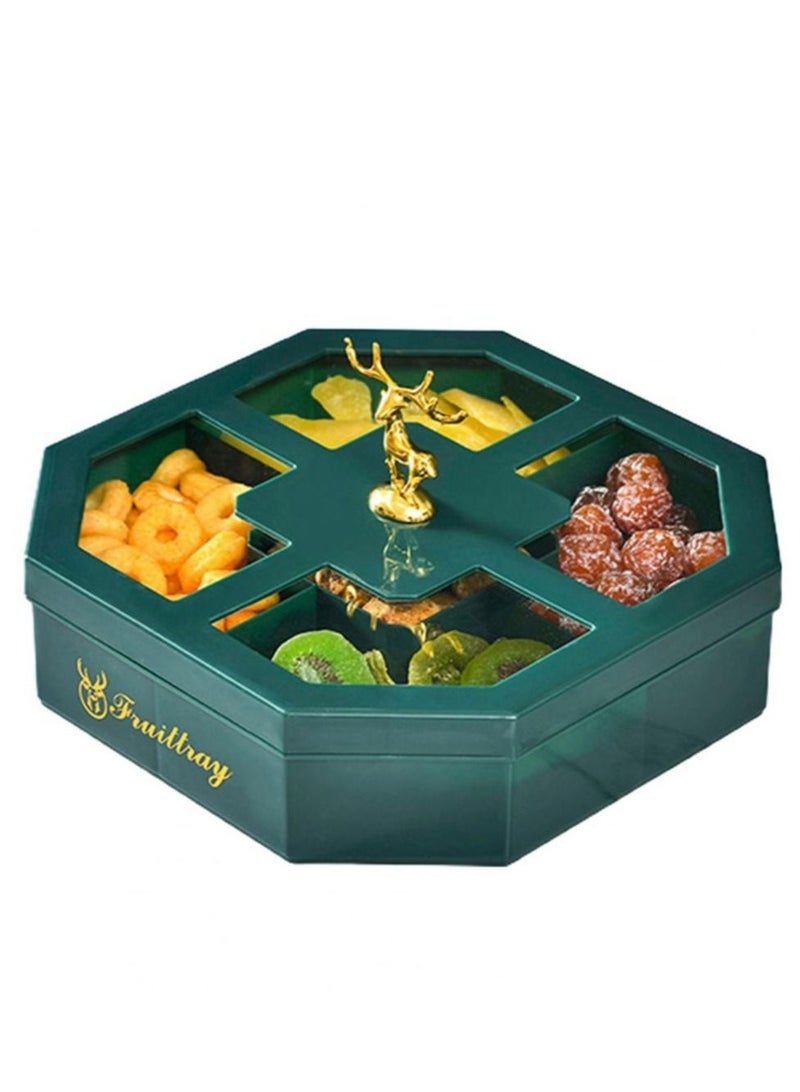 EMZJ Decorative Fancy Cute Elf Food Grade Anti-fade 5- Grid Divided  Seeds, Candy, Dried Nuts, Melon, Snack, Fruit Tray With Dust Cover - Image 1