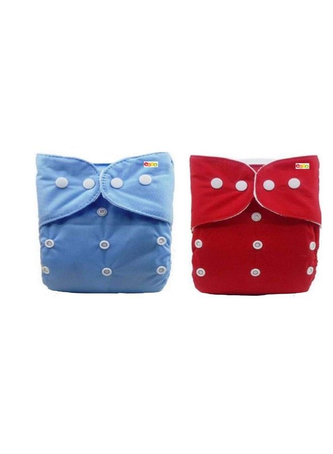 Alya Pocket Button Style Solid Reusable Cloth Diaper All In One Adjustable Washable Diapers Nappies(Without Inserts) For Toddlers;New Borns(0 24 Months3 16Kg) (Pack Of 2 Bluered) - Image 1