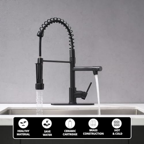 AIMADI Black Kitchen Faucet with Pull Down Sprayer, Commercial Single Handle High Pressure Kitchen Faucet Black with Deck Plate - Image 3