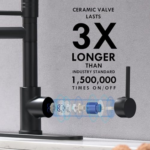 AIMADI Black Kitchen Faucet with Pull Down Sprayer, Commercial Single Handle High Pressure Kitchen Faucet Black with Deck Plate - Image 4