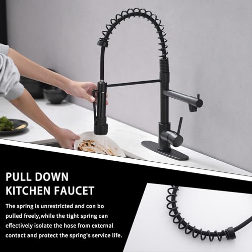 AIMADI Black Kitchen Faucet with Pull Down Sprayer, Commercial Single Handle High Pressure Kitchen Faucet Black with Deck Plate - Image 2