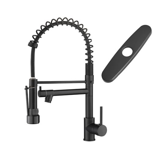 AIMADI Black Kitchen Faucet with Pull Down Sprayer, Commercial Single Handle High Pressure Kitchen Faucet Black with Deck Plate - Image 1