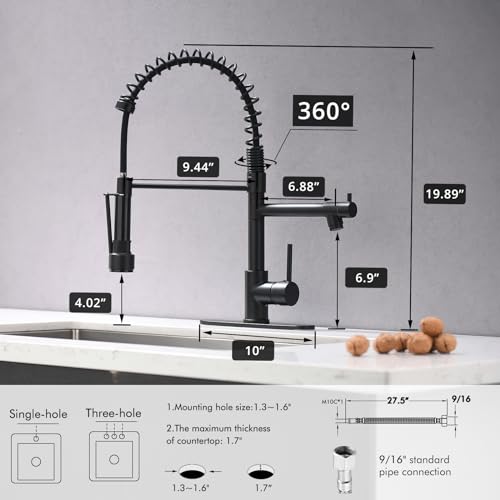 AIMADI Black Kitchen Faucet with Pull Down Sprayer, Commercial Single Handle High Pressure Kitchen Faucet Black with Deck Plate - Image 5