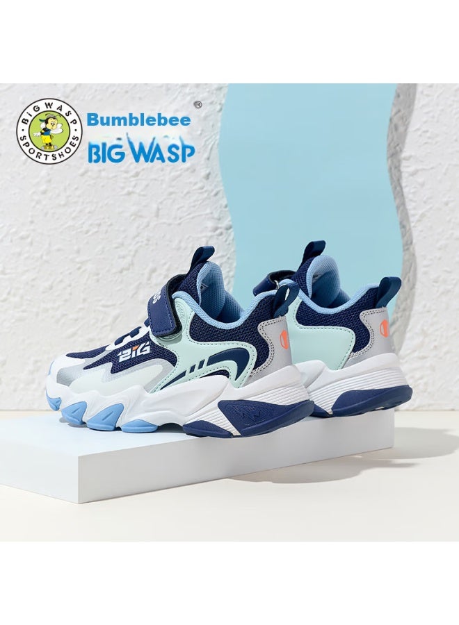 BIGWASP Big Wasp Boys' Shoes, Autumn Mesh Sports Shoes For Children, Kids' Running Shoes, D112431802k White And Navy Blue, Size 35 - Image 3