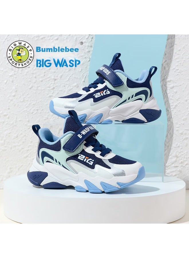 BIGWASP Big Wasp Boys' Shoes, Autumn Mesh Sports Shoes For Children, Kids' Running Shoes, D112431802k White And Navy Blue, Size 35 - Image 5