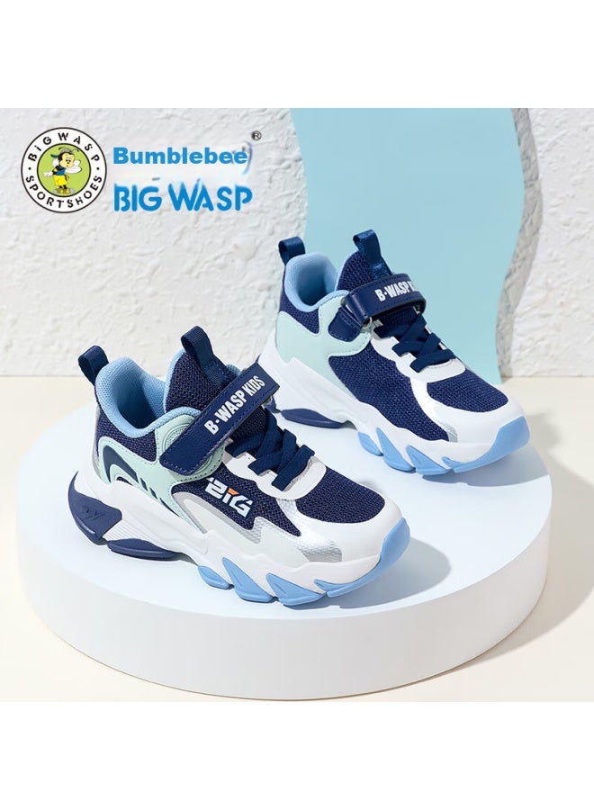 BIGWASP Big Wasp Boys' Shoes, Autumn Mesh Sports Shoes For Children, Kids' Running Shoes, D112431802k White And Navy Blue, Size 35 - Image 4
