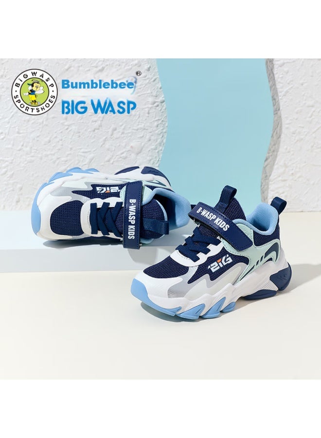BIGWASP Big Wasp Boys' Shoes, Autumn Mesh Sports Shoes For Children, Kids' Running Shoes, D112431802k White And Navy Blue, Size 35 - Image 2