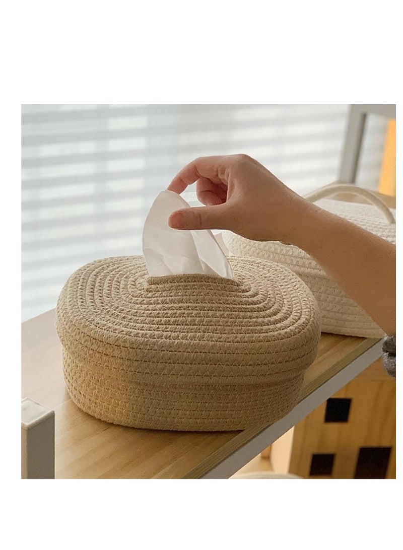 Excefore Cotton Facial Tissues Boxes, Oval Shape Tissue Holders, Suitable for Home Office Table Caramel (Khaki) - Image 1