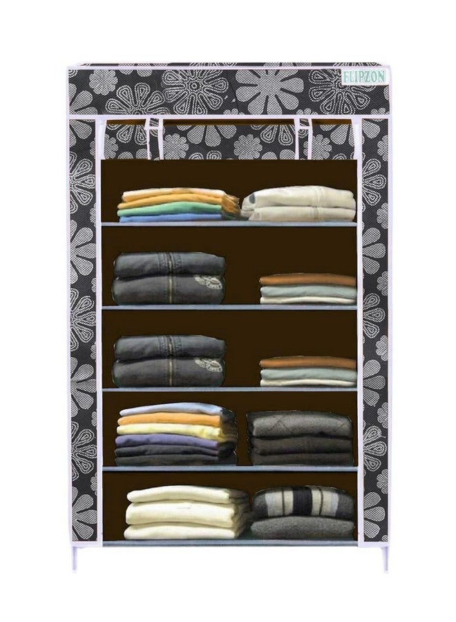 FLIPZON | 5 Shelves Baby Foldable Wardrobe | Non-Woven Fabric Shelves | Black Flower - Image 1