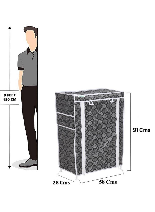 FLIPZON | 5 Shelves Baby Foldable Wardrobe | Non-Woven Fabric Shelves | Black Flower - Image 2