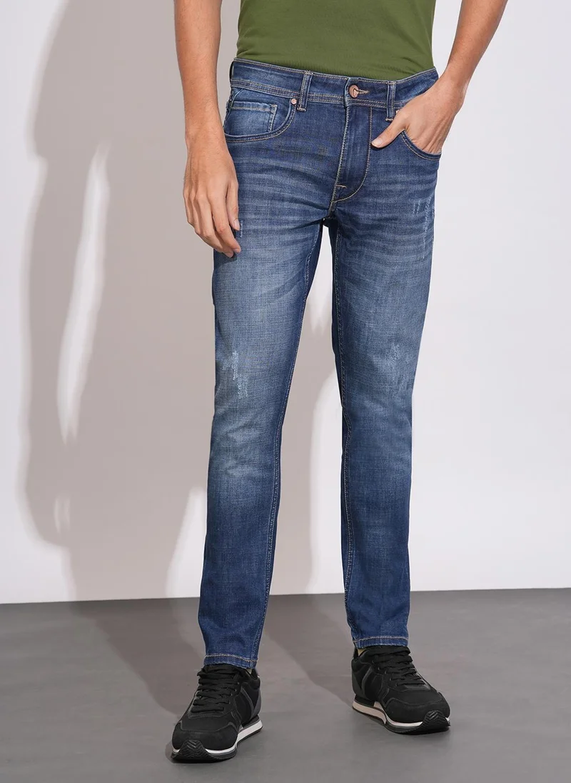 بيينغ هيومان Men Regular Fit Mid-Rise Mildly Distressed Light Fade Jeans