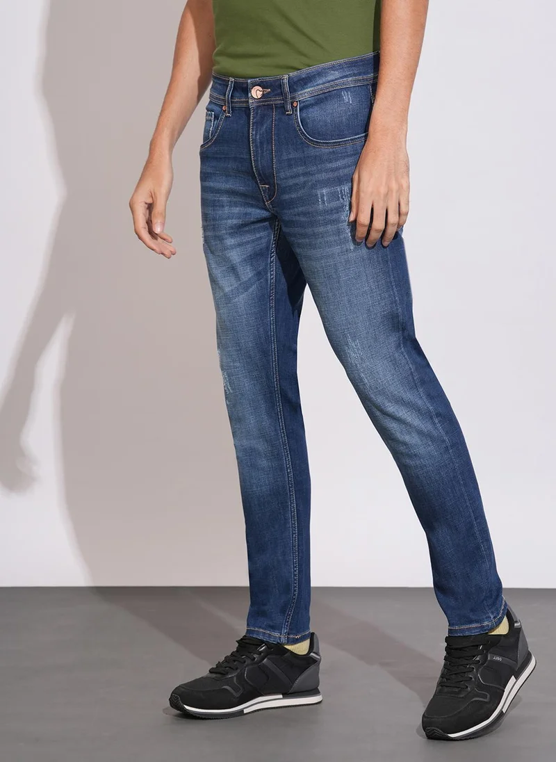 بيينغ هيومان Men Regular Fit Mid-Rise Mildly Distressed Light Fade Jeans