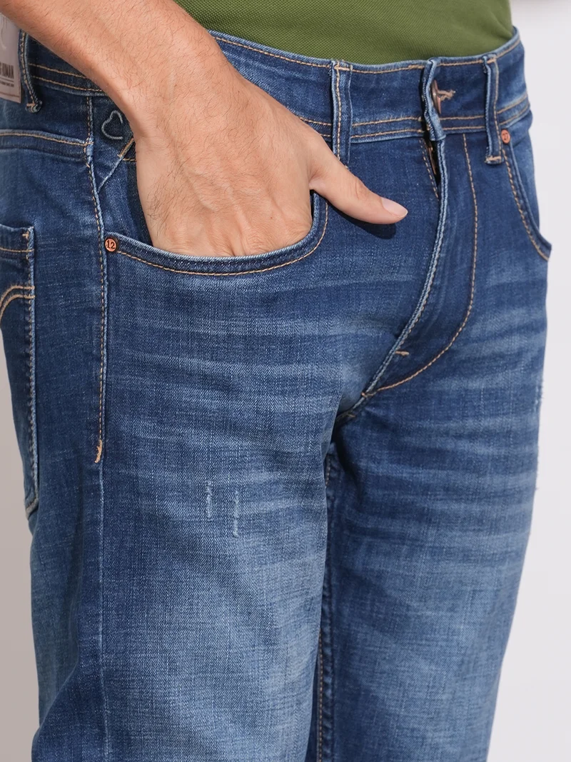 Being Human DARK TONE Men Regular Fit Mid-Rise Mildly Distressed Light Fade Jeans for Men | Best Price UAE