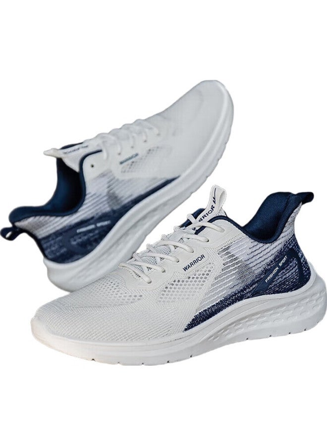 Warrior Official Running Shoes For Men, Summer Breathable Lightweight Soft-Soled Mesh Shoes, Shock-Absorbing Casual Sports Shoes, White And Blue, Size 43 - Image 1