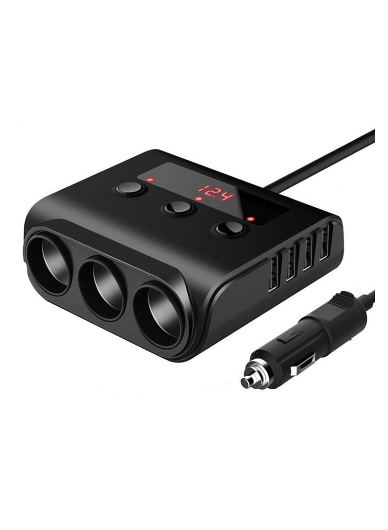 Car mounted one to three with switch voltage display 4USB charging 120W - Image 1