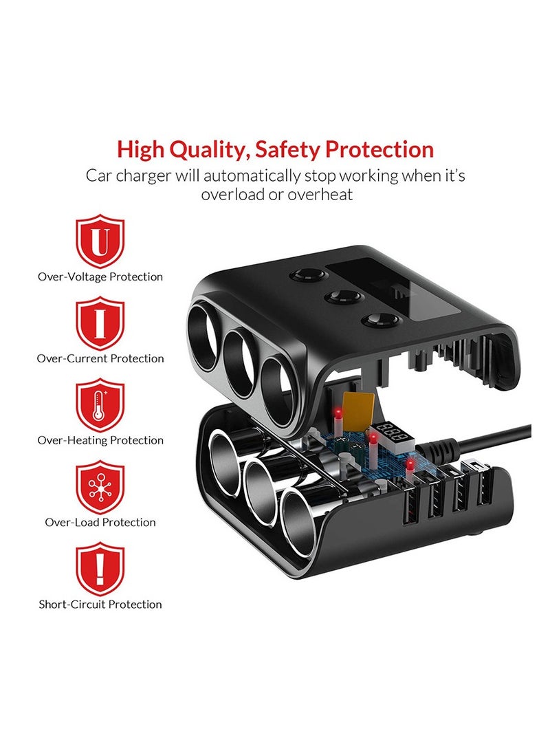 Car mounted one to three with switch voltage display 4USB charging 120W - Image 2
