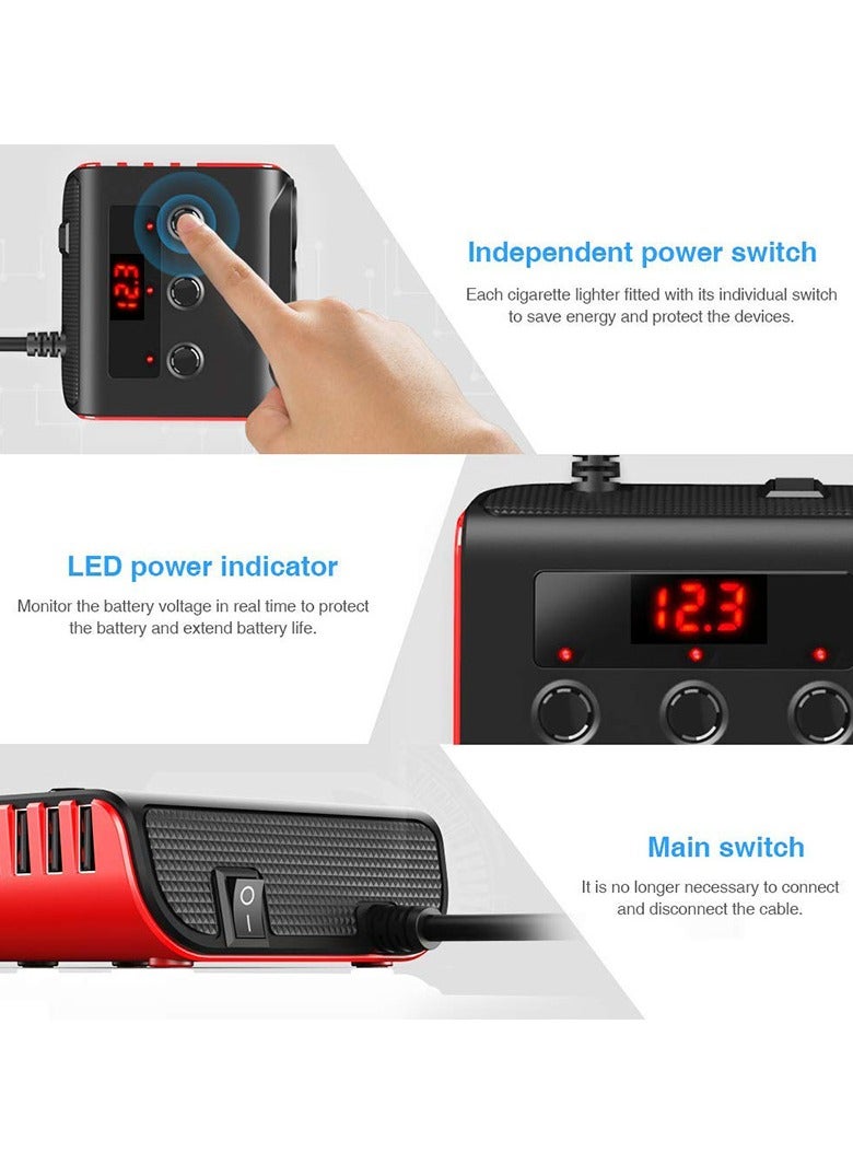 Car mounted one to three with switch voltage display 4USB charging 120W - Image 3