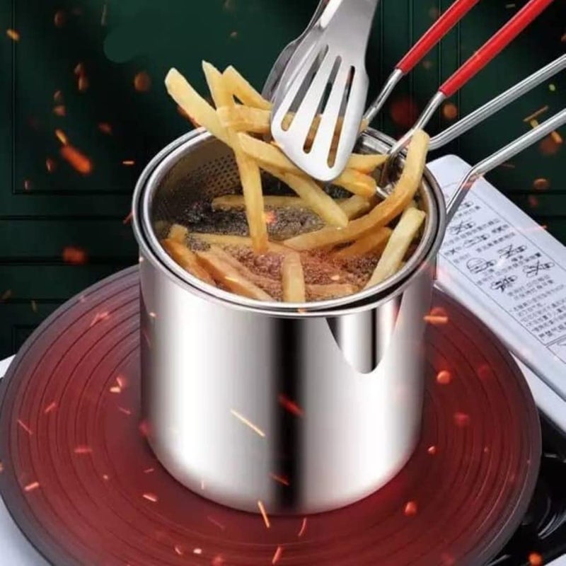 Homenity Stainless Steel Deep Frying Strainer Oil Basket With Fryer Tong French Fries Basket Fry Pan Deep Fryer Pot Potato Chips Rack Mini Mesh Pot Chicken Fryer For Kitchen 1200ML - Image 4