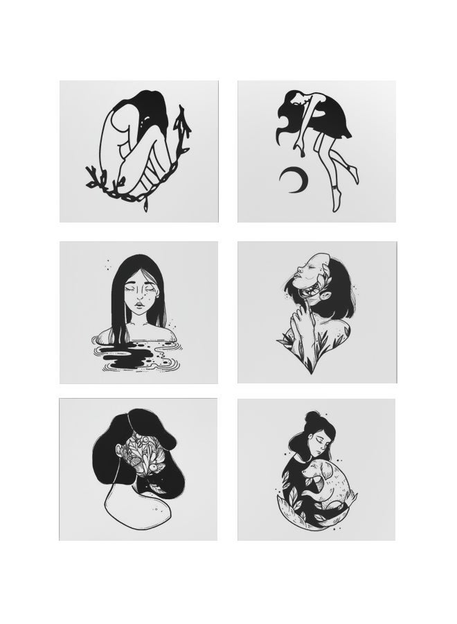 NIBEMINENT 6-Piece Wenshentie Temporary Tattoo Sheet Set Black