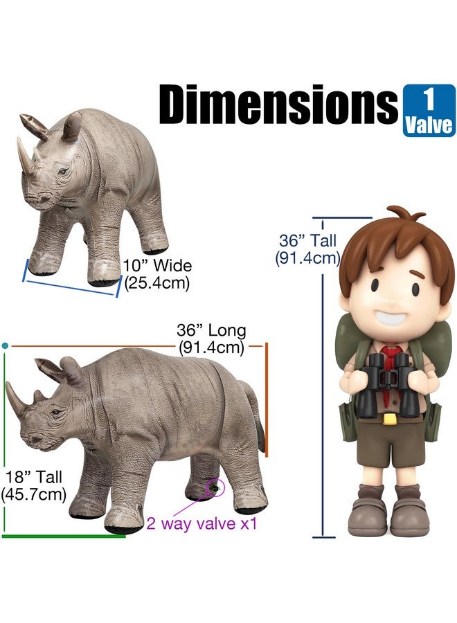 جيت كرييشنز لعبة وحيد القرن القابلة للنفخ بطول 36 بوصة من Jet Creations - شكل وحش وحيد القرن الرمادي لتزيين حفلات السفاري، دعامة تصوير للحياة البرية، تصميم واقعي، سهلة النفخ، قطعة واحدة - Image 2