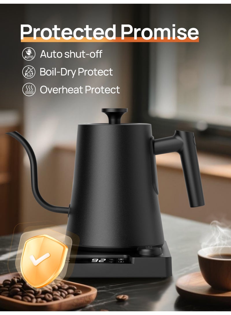 بريتيل غلاية قهوة بروتيل معقوفة V60 غلاية قهوة 1000 مل 1200 وات مقبض طاقة لضبط درجة الحرارة مع شاشة رقمية عزل تلقائي لدرجة الحرارة من الفولاذ المقاوم للصدأ للمنزل والمكتب والمهاجع - Image 5