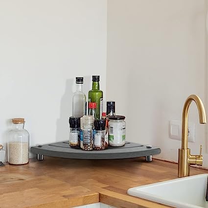Dhadh Corner Bathroom Countertop Organizer Instant Dry Sink Organizer Freestanding Countertop Corner Shelf Diatomaceous Earth Water Absorbing Stone Tray for Bathroom Kithchen Shower Accessories - Image 2
