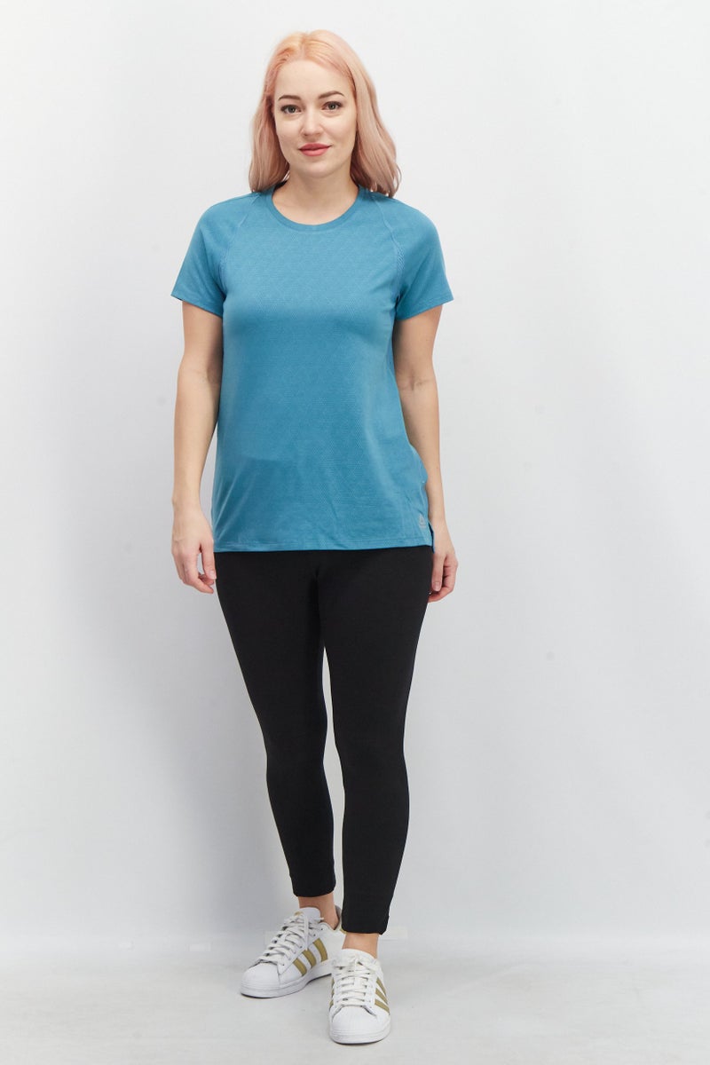 Reebok تي شيرت تدريب قصير الأكمام للنساء، لون أزرق مائل إلى الأخضر - Image 3