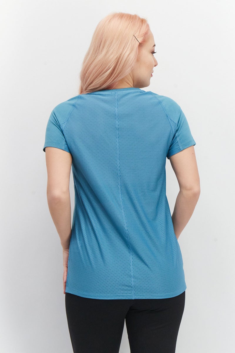 Reebok تي شيرت تدريب قصير الأكمام للنساء، لون أزرق مائل إلى الأخضر - Image 2