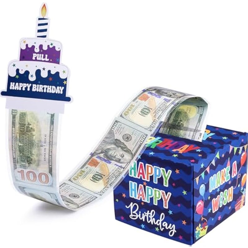 Birthday Money Box for Cash Gift Pull, Surprise Gift Boxes for Money, Money Holder Box with Pull Out Happy Birthday Card and 100Pcs Transparent Bags, Money Gift Ideas for Kids and Adults - Image 1