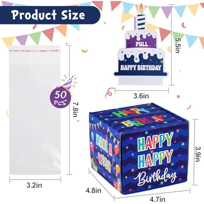 Birthday Money Box for Cash Gift Pull, Surprise Gift Boxes for Money, Money Holder Box with Pull Out Happy Birthday Card and 100Pcs Transparent Bags, Money Gift Ideas for Kids and Adults - Image 4