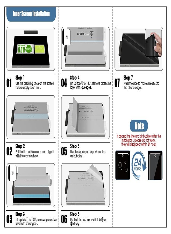 Orzero 6 in 1 for Samsung Galaxy Z Fold 6 5G: EPU Inner Screen Protector, Tempered Glass Front Screen Protector, Camera Lens Protector (2 Pack Each) - HD Bubble-Free Anti-Scratch - Image 5