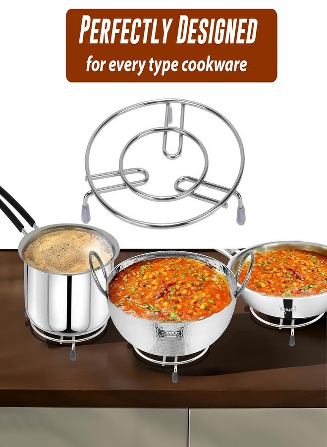 VK15 COLLECTION Stainless Steel Hot Pot Stand for Kitchen Utensil Vessel Holder/Dining Table/Cooker Ring/Pan Stand/Cooling Steaming Rack Stand Trivet Patila Stand for Kitchen (Pack of 2) - Image 3