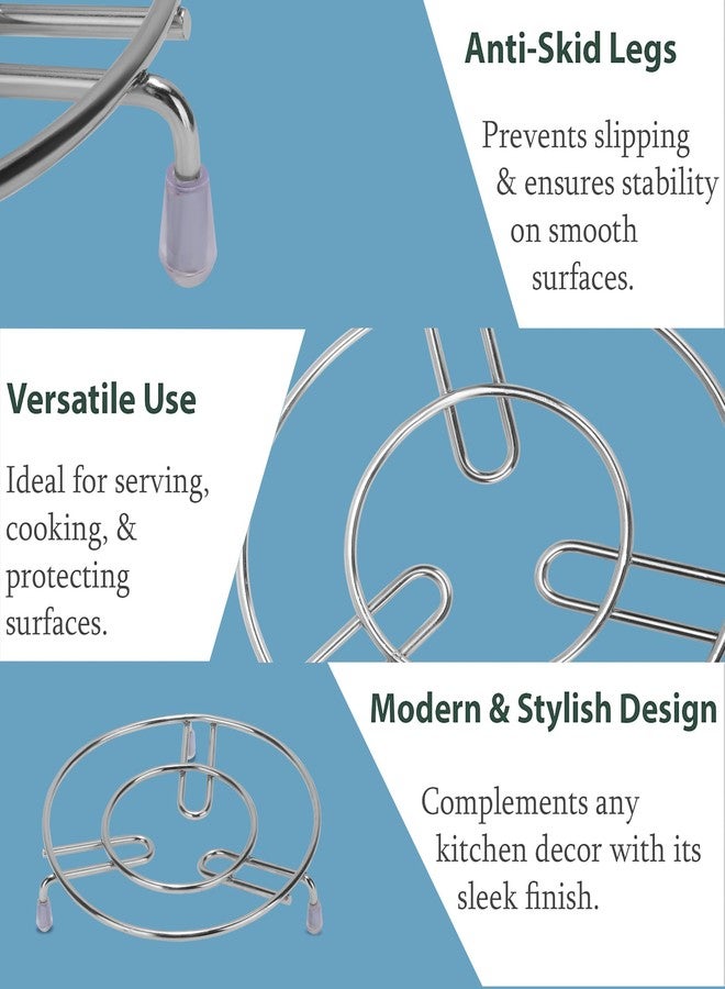 VK15 COLLECTION Stainless Steel Hot Pot Stand for Kitchen Utensil Vessel Holder/Dining Table/Cooker Ring/Pan Stand/Cooling Steaming Rack Stand Trivet Patila Stand for Kitchen (Pack of 2) - Image 4