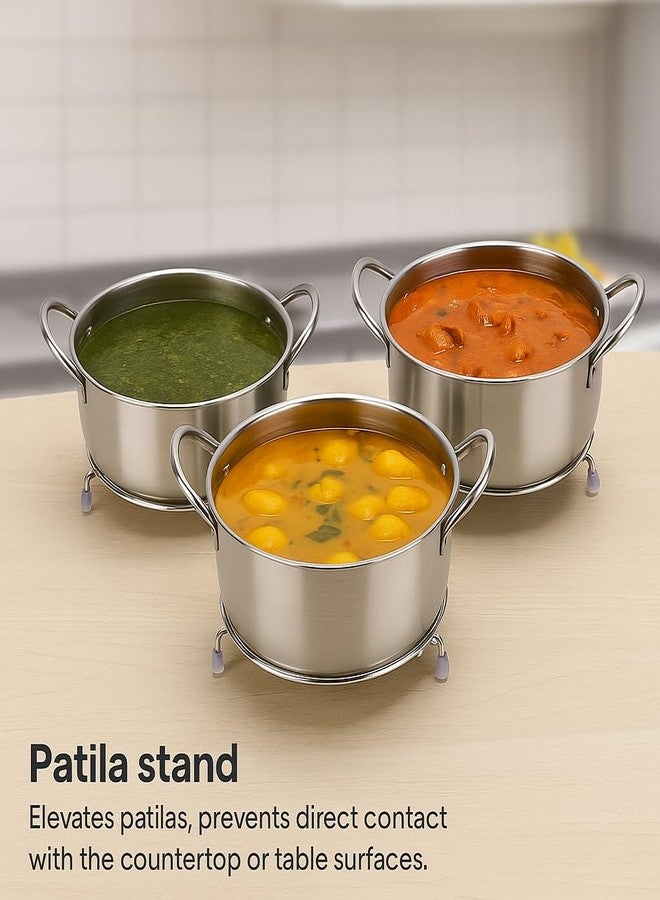 VK15 COLLECTION Stainless Steel Hot Pot Stand for Kitchen Utensil Vessel Holder/Dining Table/Cooker Ring/Pan Stand/Cooling Steaming Rack Stand Trivet Patila Stand for Kitchen (Pack of 2) - Image 2