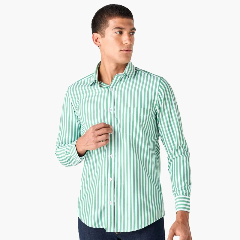 Splash FAV Regular Fit Striped Shirt with Collar and Long Sleeves