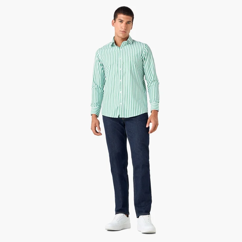 Splash FAV Regular Fit Striped Shirt with Collar and Long Sleeves