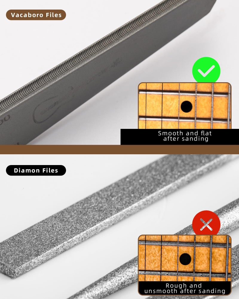 Vacaboro Guitar Fret File, Double-Side Fret Crowning File, Professional High Carbon Steel Design Fret File for Electric, Acoustic and Bass Guitars - MD, LG, XL Frets with Clean brush - Image 5