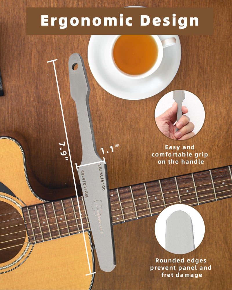 Vacaboro Guitar Fret File, Double-Side Fret Crowning File, Professional High Carbon Steel Design Fret File for Electric, Acoustic and Bass Guitars - MD, LG, XL Frets with Clean brush - Image 2