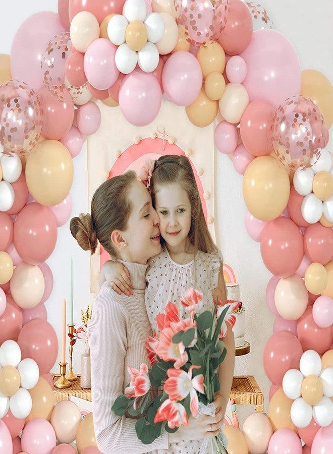 Haptda Boho Daisy Balloon Garland Retro Dusty Pink Blush Nude Light Pink Pastel Orange White Balloons Rose Gold Confetti Balloon Arch Kit for Baby Shower Wedding Birthday Party Decorations - Image 2