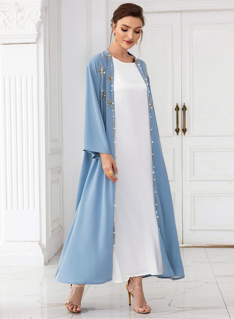 Saraia عباءة زرقاء مزينة أنيقة مع فستان أبيض - Image 2