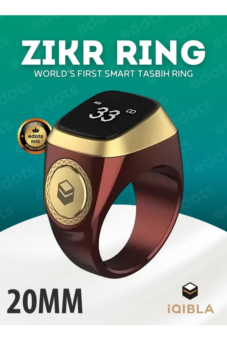 iQIBLA Smart Zikr Ring 20MM – Digital Tasbih Counter, Muslim Prayer Time Reminder, Waterproof Islamic Smart Wearable, Mahroon Color - Image 1