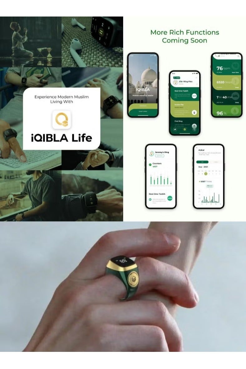 iQIBLA Smart Zikr Ring 20MM – Digital Tasbih Counter, Muslim Prayer Time Reminder, Waterproof Islamic Smart Wearable, Mahroon Color - Image 5
